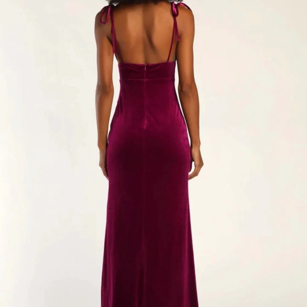 NWT Berry Pink Velvet Tie-Strap Maxi Dress SMALL - Picture 3 of 6